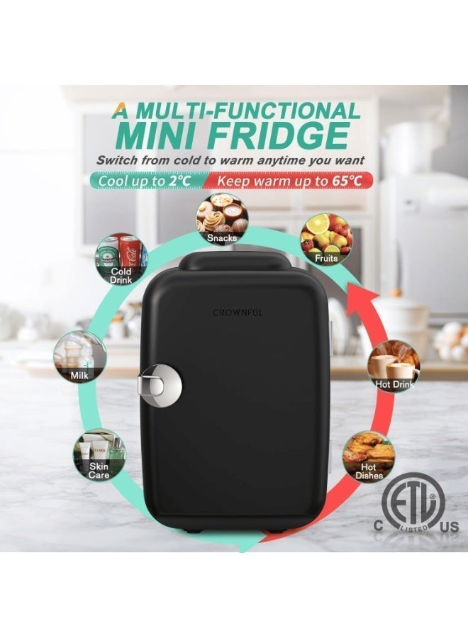 CROWNFUL Mini Fridge, 4 Liter 6 Can Portable Cooler and Warmer, Personal Fridge for Skin Care, Cosmetics, Food, Great for Bedroom, Office, Car, Dorm, ETL Listed (Black) - Image 3